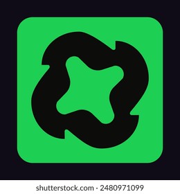 Geometric figure is stylized with brutalism. Green patch with abstract print in brutalist style. Icon with square shape, rounded angles. Futuristic design element. Flat isolated vector illustration