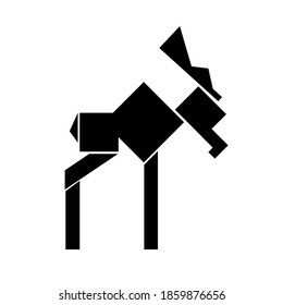 Geometric figure of wild moose or elk. Black silhouette isolated on white background. Vector geometric stock icon or logo. Concept for web design, printing, banner.