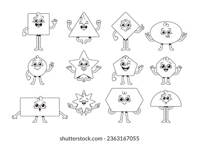 Geometric Figures Characters, Isolated Linear Basic Shapes. Square, Circle, Triangle, And Rectangle, Vector Illustration