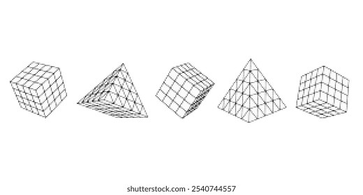 Geometric figures from dots. Square, Triangle .Linear geometric drawing. Vector illustration.