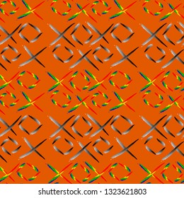 geometric figures drawn in different colors on an orange background