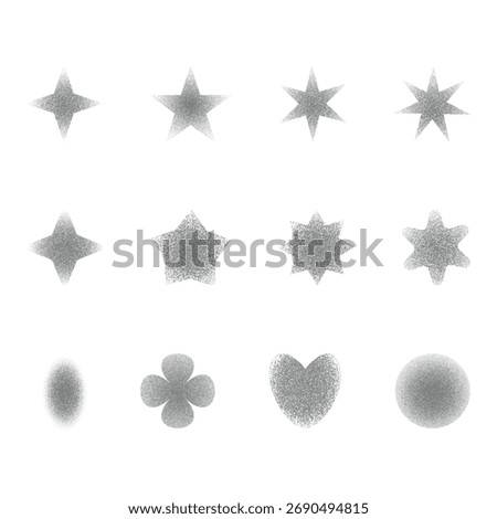 Geometric figures with grain gradient. Circle, heart and stars icons isolated on white background.
