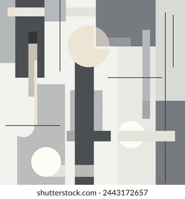  Geometric figures. Image in grey tones. Simple elements in Memphis style . Vector illustration. Wallpaper, background.

