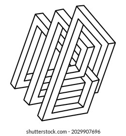 Cifras geométricas. Formas imposibles. Elementos de diseño Web. Objetos ópticos de ilusión. Estilo Escher. Diseño de línea. Arte óptico.