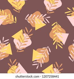 geometric figures with leaves on a brown color
