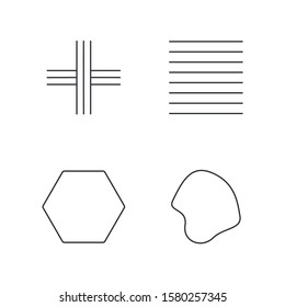 Geometric figures linear icons set. Crossed stripes. Parallel lines, hexagon. Abstract shape. Isometric forms. Thin line contour symbols. Isolated vector outline illustrations. Editable stroke