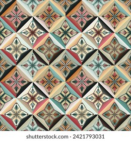 Geometric figures multicolor gradient seamless pattern grunge scratches and attrition colors, trendy texture background, wallpaper, wrapping  paper, product, textile