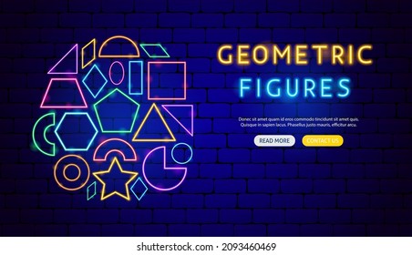 Geometric Figures Neon Banner Design. Vector Illustration of Platonic Solids Promotion.