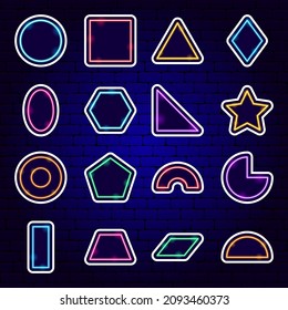 Cifras geométricas pegatinas de neón. Ilustración vectorial de la promoción de formas geométricas.