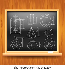 Geometric figures on black school board vector background