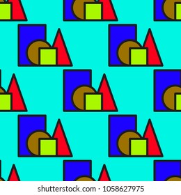 Geometric figures on a blue background. Seamless pattern.
