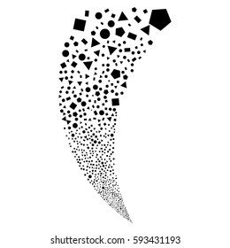 Geometric Figures random fireworks stream. Vector illustration style is flat black iconic symbols on a white background. Object fountain constructed from scattered pictograms.