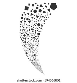 Geometric Figures random fireworks stream. Vector illustration style is flat gray iconic symbols on a white background. Object fountain done from scattered icons.