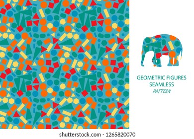 Geometric figures seamless pattern. Elephant.