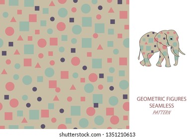Geometric figures seamless pattern. Elephant.
