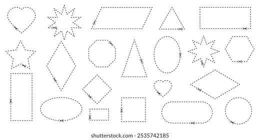 Geometric figures. Set for children. With outline for cutting. Cut here. Vector illustration on a white background.