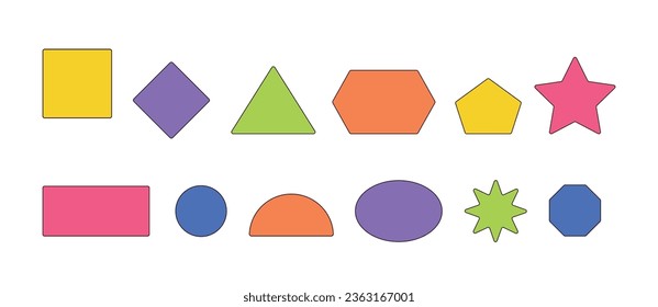 Geometric Figures Set, Square, Circle, Triangle, And Rectangle, Star, Rhombus, Hexagon Or Pentagon And Semicircle Shapes