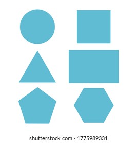 Geometric figures: square, circle, triangle, rectangle, and others. Vector flat education icons set isolated on white background.