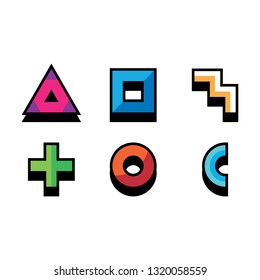 Geometric figures triangle, circle, square, curved lines on white background. Colorful geometric form