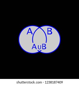 Geometric figures. The union of sets is a sign. Sign association. Black background