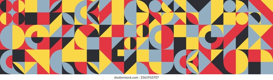 Geometric figures yellow red blue black texture banner background, wallpaper, web, print, layout.