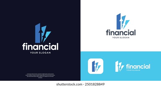 geometric financial logo design with combined silhouette growth arrow up concept.