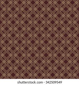 Geometric fine abstract vector brown background with golden shapes and lines. Seamless modern pattern