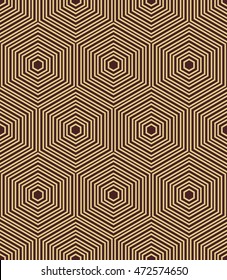 Geometric fine abstract vector golden hexagonal background. Seamless modern pattern