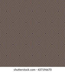 Geometric fine abstract vector hexagonal background. Seamless modern pattern. Brown and golden pattern