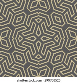 Geometric fine abstract vector ornament. Seamless modern pattern with gray background and golden lines