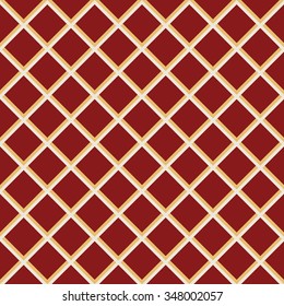 Geometric fine abstract vector red background with diagonal white and golden lines. Seamless modern pattern