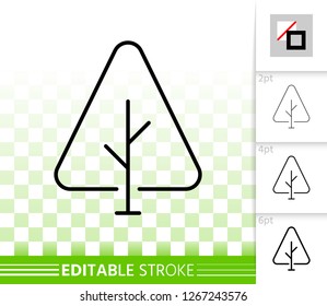 Geometric fir tree thin line icon. Outline sign of abstract sapling. Eco plant linear pictogram with different stroke width. Simple vector transparent symbol. Spruce editable stroke icon without fill