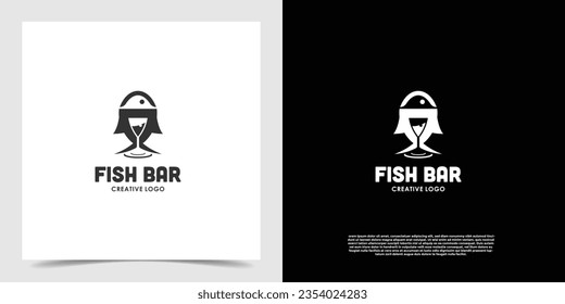 Geometric of fish with glasses drink icon logo vector. Restaurant business logo vector template