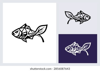 Geometric fish logo mark with leaf tail design