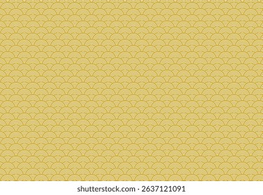 Geometric fish scale pattern from gold semi-circular lines on a white background. Modern and abstract design, ideal for textiles, packaging, or minimalist backgrounds. Elegant, stylish.