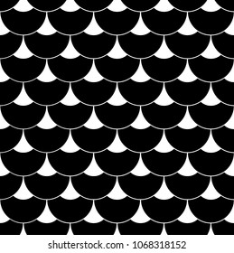 Geometric fish scales chinese seamless pattern. Wavy roof tile. Modern repeating stylish texture.  Waves lines seamless design elements for wallpaper, wrapping paper, background, surface texture.