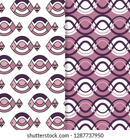 Geometric Fish and wave Pattern set swatches