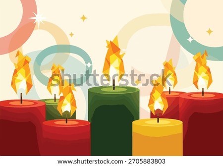 Geometric Flames Dancing Above Colorful Candles in Festive Celeb