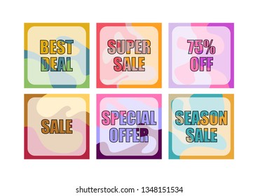 Geometric flat banners. Modern abstract gradient shapes for logo, sale promotion, discount title frame. Vector sale trendy banner