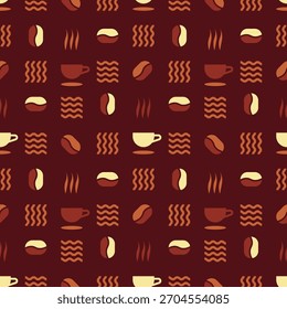 Geometric Flat Coffee Beans and Cup Seamless Pattern for Beverage Product