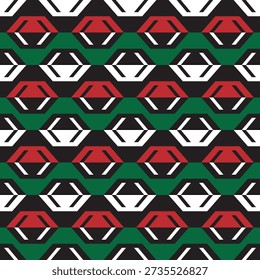 Geometric Flat Design Hexagon Seamless Pattern with Red, White and Green Colors