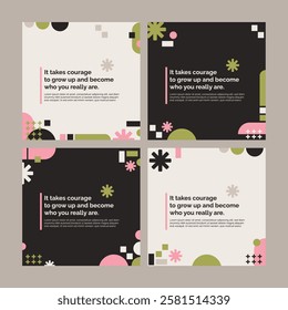 Geometric flat design template social media. Background template vector. Motivation inspiration layout.