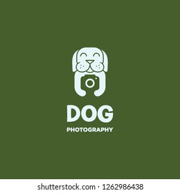 geometric flat dog mascot hold camera photography logo icon vector inspiration