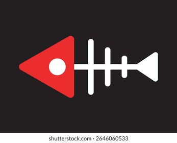 Geometric Flat Fish Bone Skeleton Minimalist Icon on Black Background
