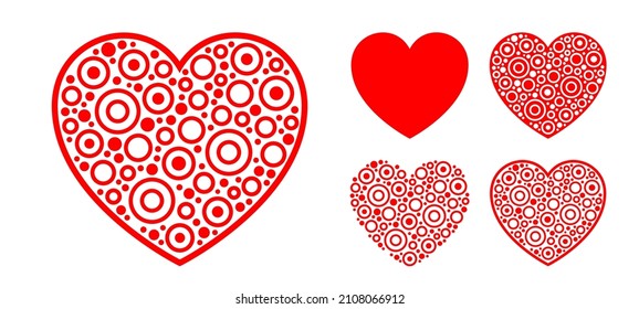 Geometric flat heart shape with bubble circle texture. Love icon vector design elements for print and decoration design. Modern concept for Valentine's day