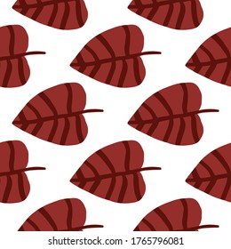 Geometric flat leaves seamless pattern on white background. Simple botanical backdrop. Foliage wallpaper for fabric design, textile print, wrapping, cover. Vector illustration
