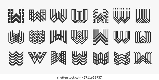 Conjunto de logotipo de letra W abstracta geométrica de línea plana