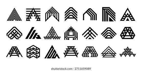 Geometric flat line abstract letter A logo set