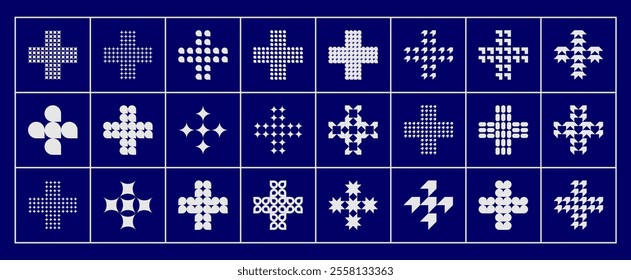 Geometric flat medical cross plus logo set