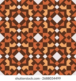 Geometric Flat Mosaic Seamless Pattern with Brown Orange and White Shapes